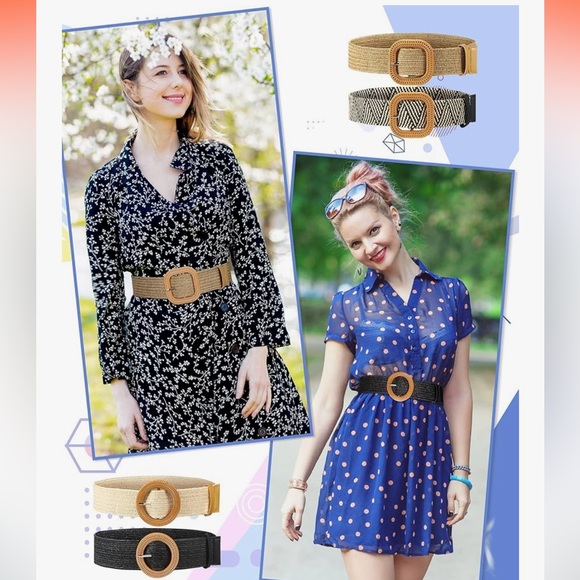 4 Straw Woven Rattan Stretch Belts Medium Amazon Retro Fun Comfort Vacation - Picture 5 of 7